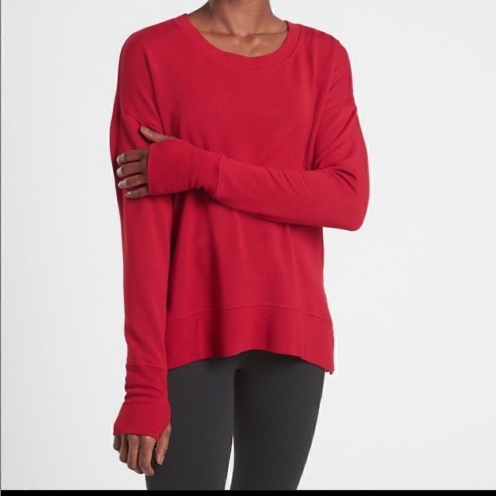 Athleta Coaster Luxe Crew Sweatshirt red XXS new